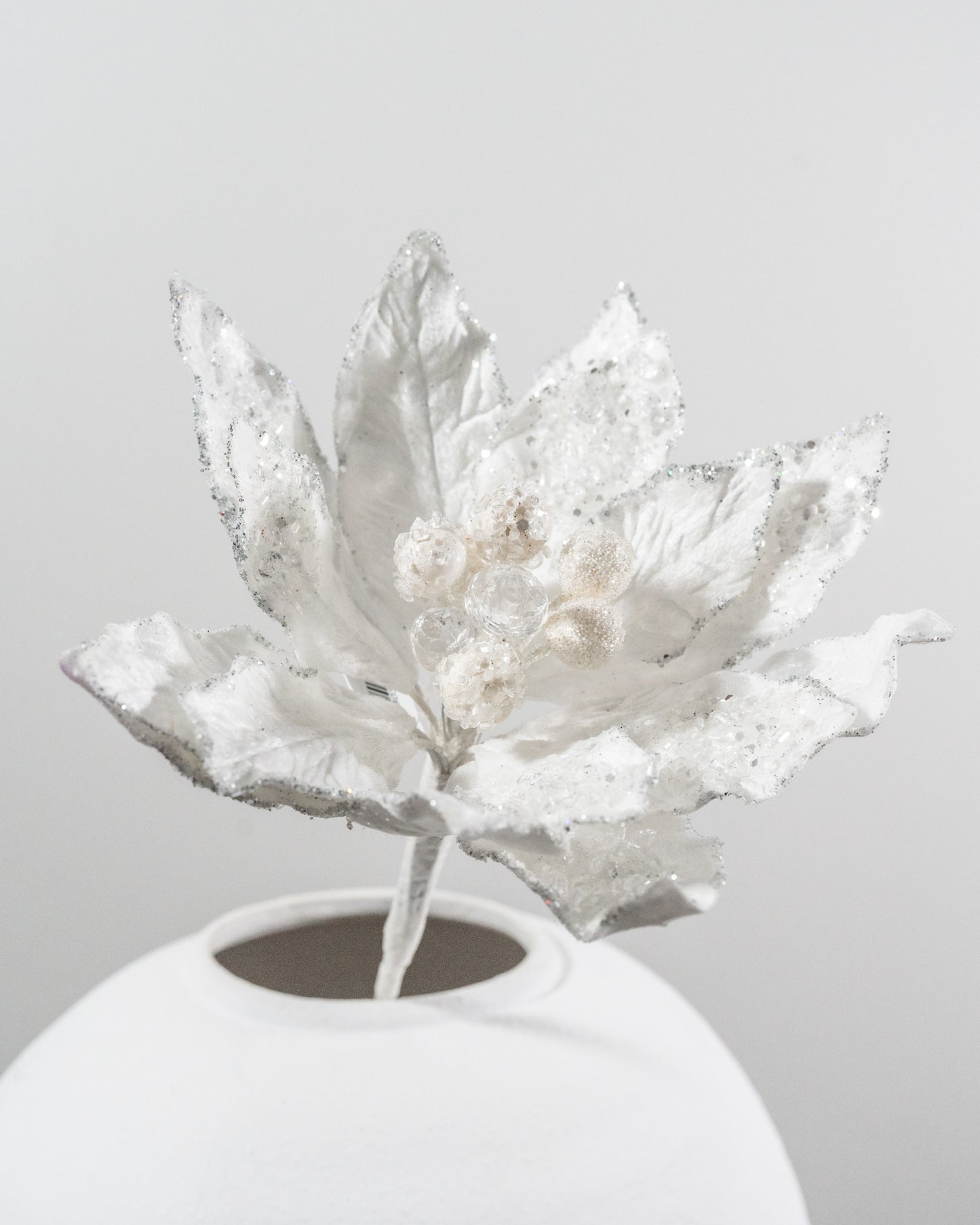 18” Glittered White Poinsettia Pick