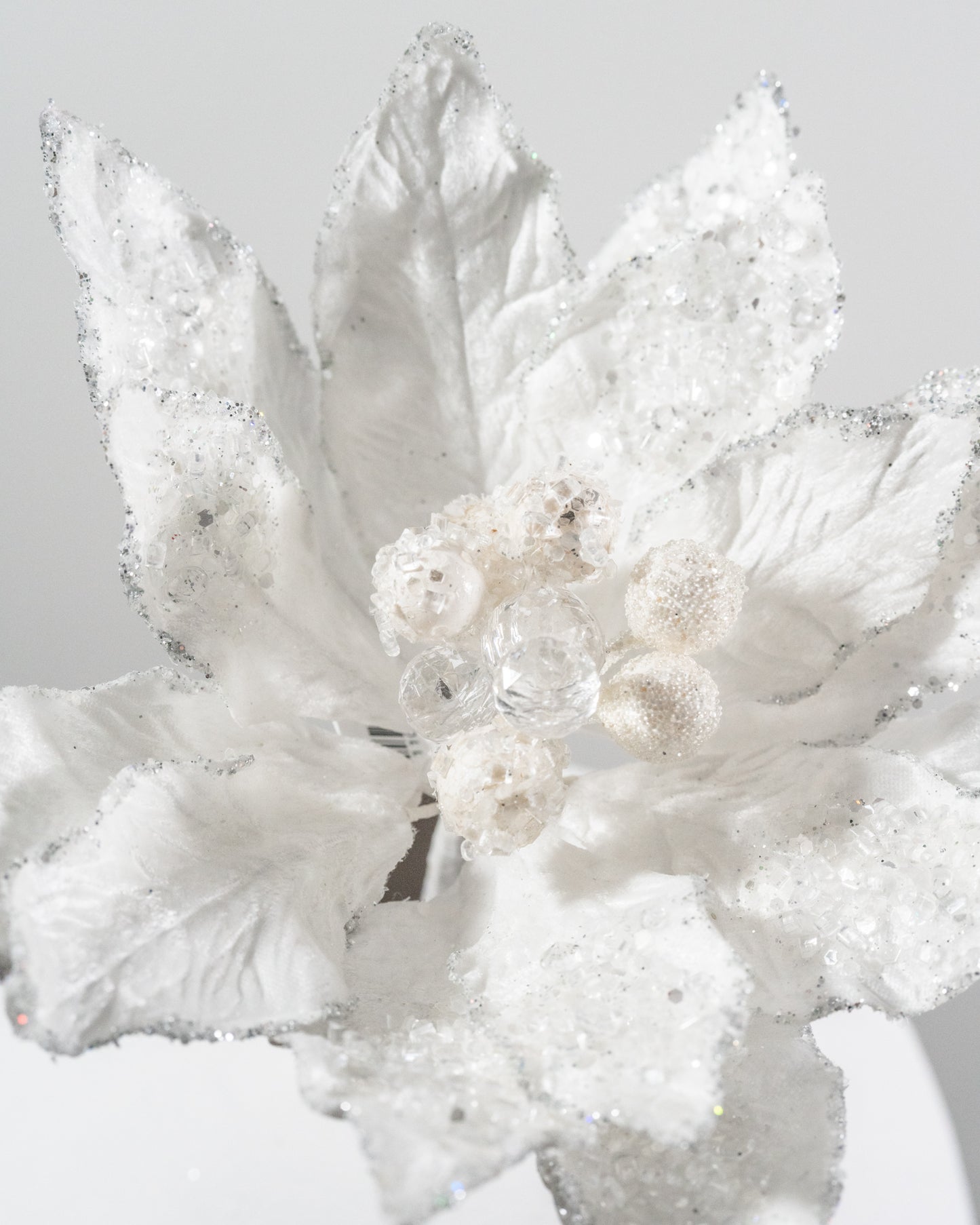 18” Glittered White Poinsettia Pick