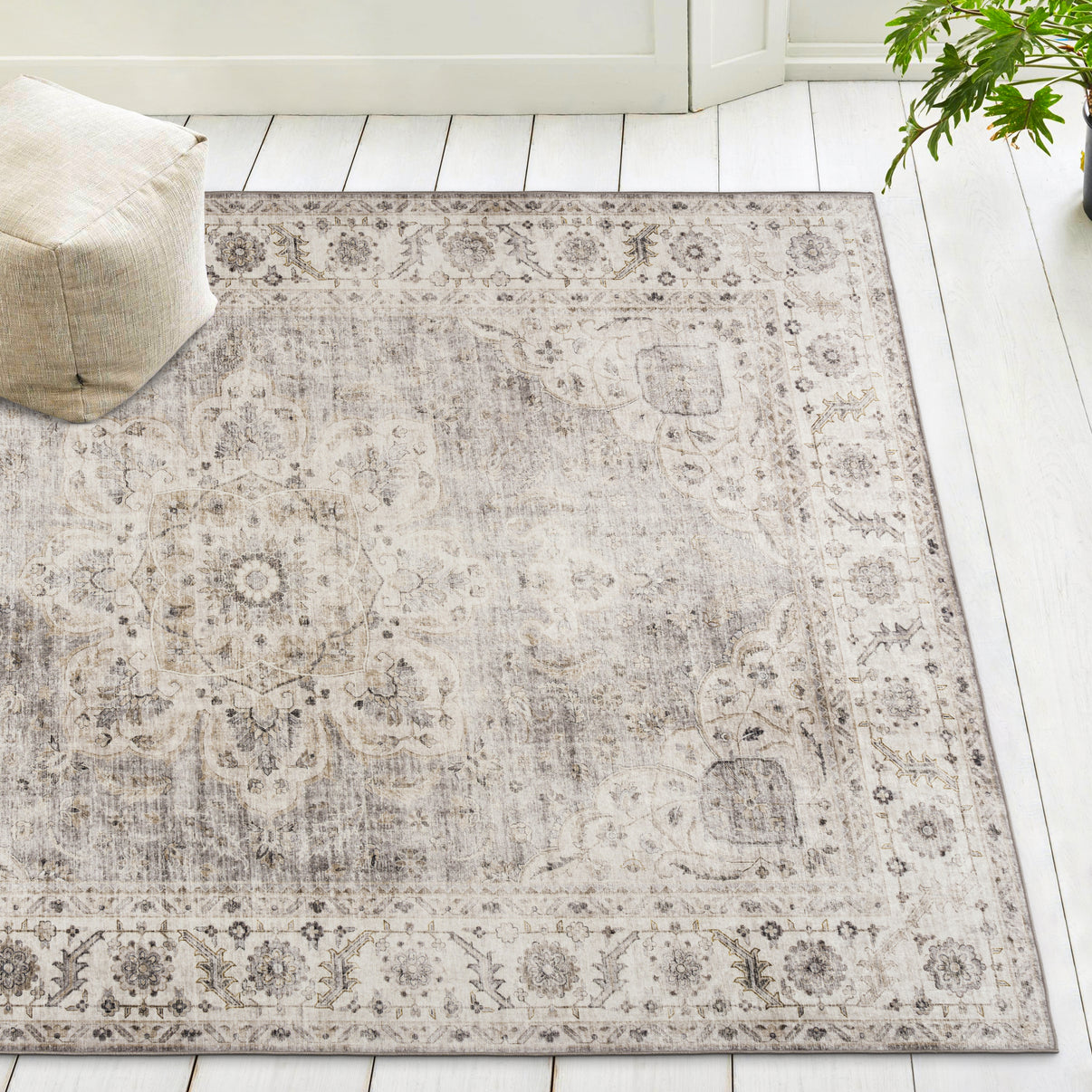 Beige Ivory Joy Vintage ReaLife Machine Washable Rug