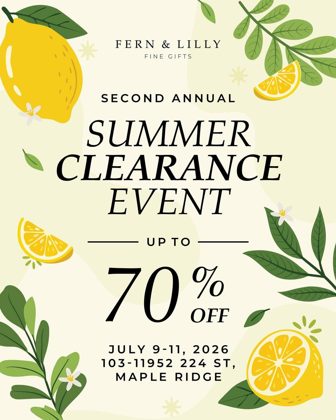 Our Biggest Sale of the Year is Here! Join Our Maple Ridge Parking Lot Pop-Up Event July 9–11 🍋