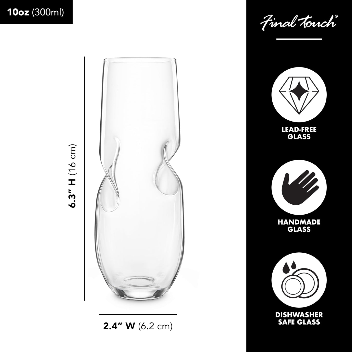 Bubbles Sparkling, Champagne, Bubbly Glass Set with Opener - 10 oz (300 ml)