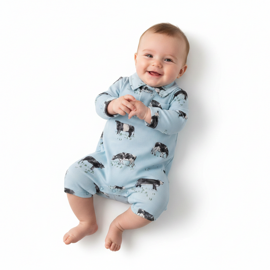 Black Cow Blue Polo Romper