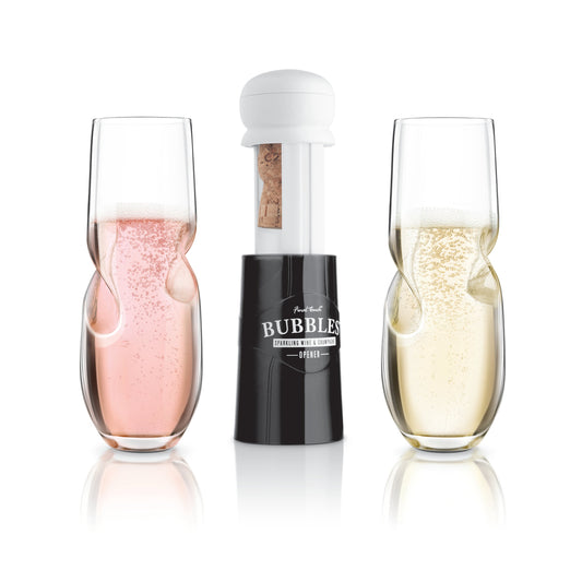 Bubbles Sparkling, Champagne, Bubbly Glass Set with Opener - 10 oz (300 ml)