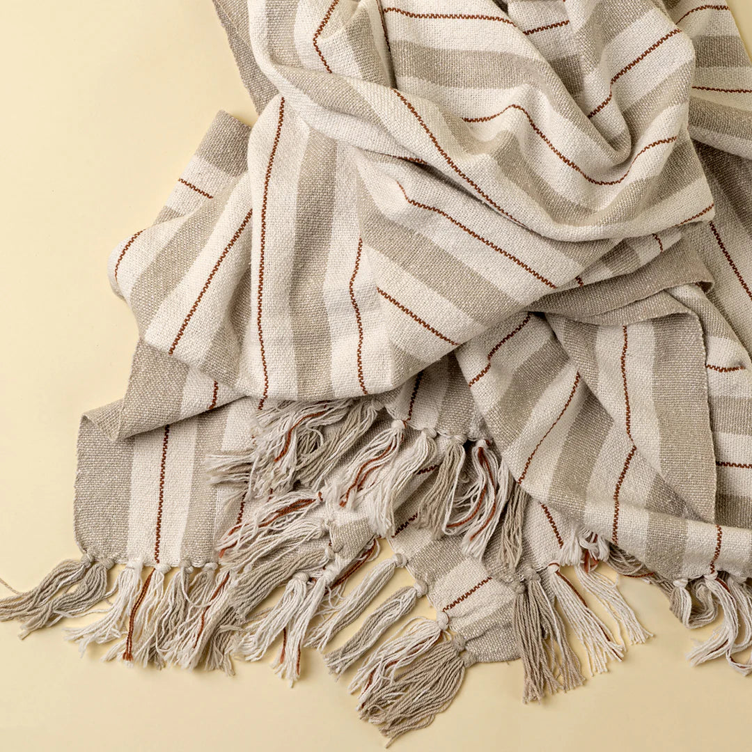 Cavendish 100% Cotton Striped Throw Sand