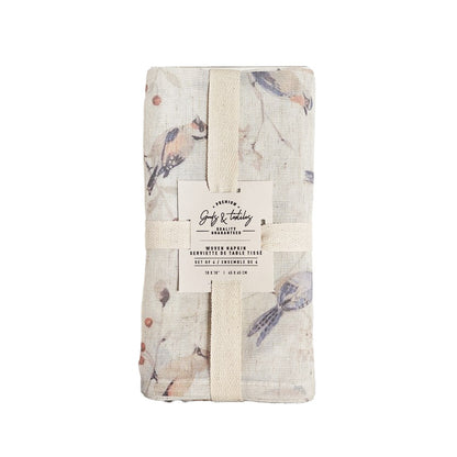 Linen Blend Napkin Set Of 4 - Birds