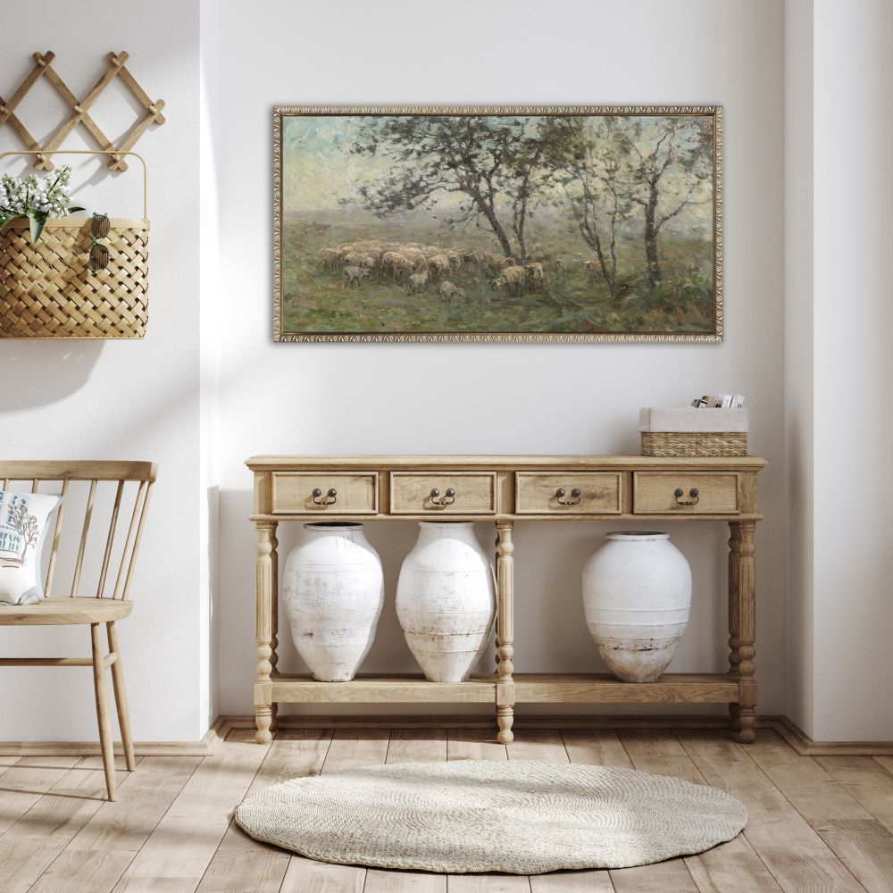 A Flock of Sheep Framed Canvas – 18″ x 36″