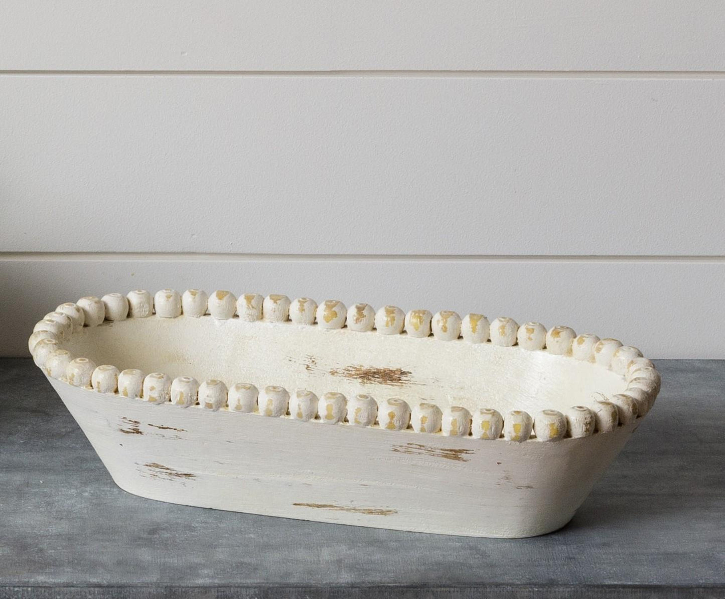 Beaded Mango Wood Oval Bowl