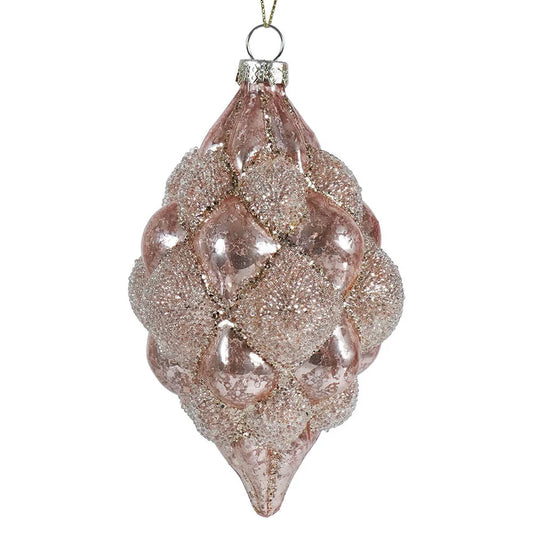 Beaded Pink Mercury Beaded Teardrop Hobnail Ornament