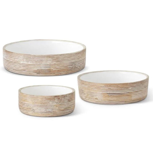 Whitewashed Ribbed Mango Wood Bowls