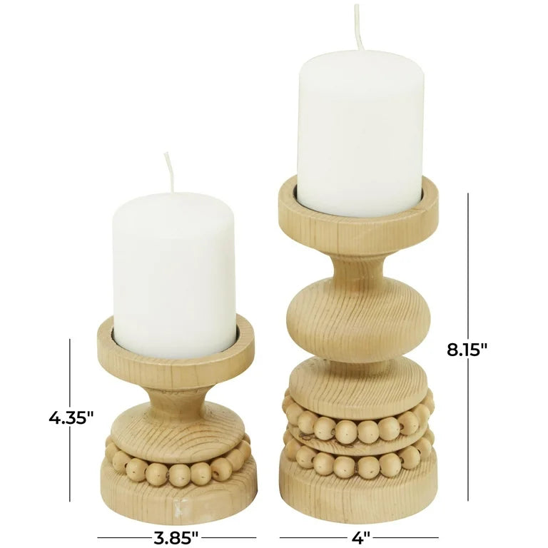 Light Wood Beaded Candle Holder