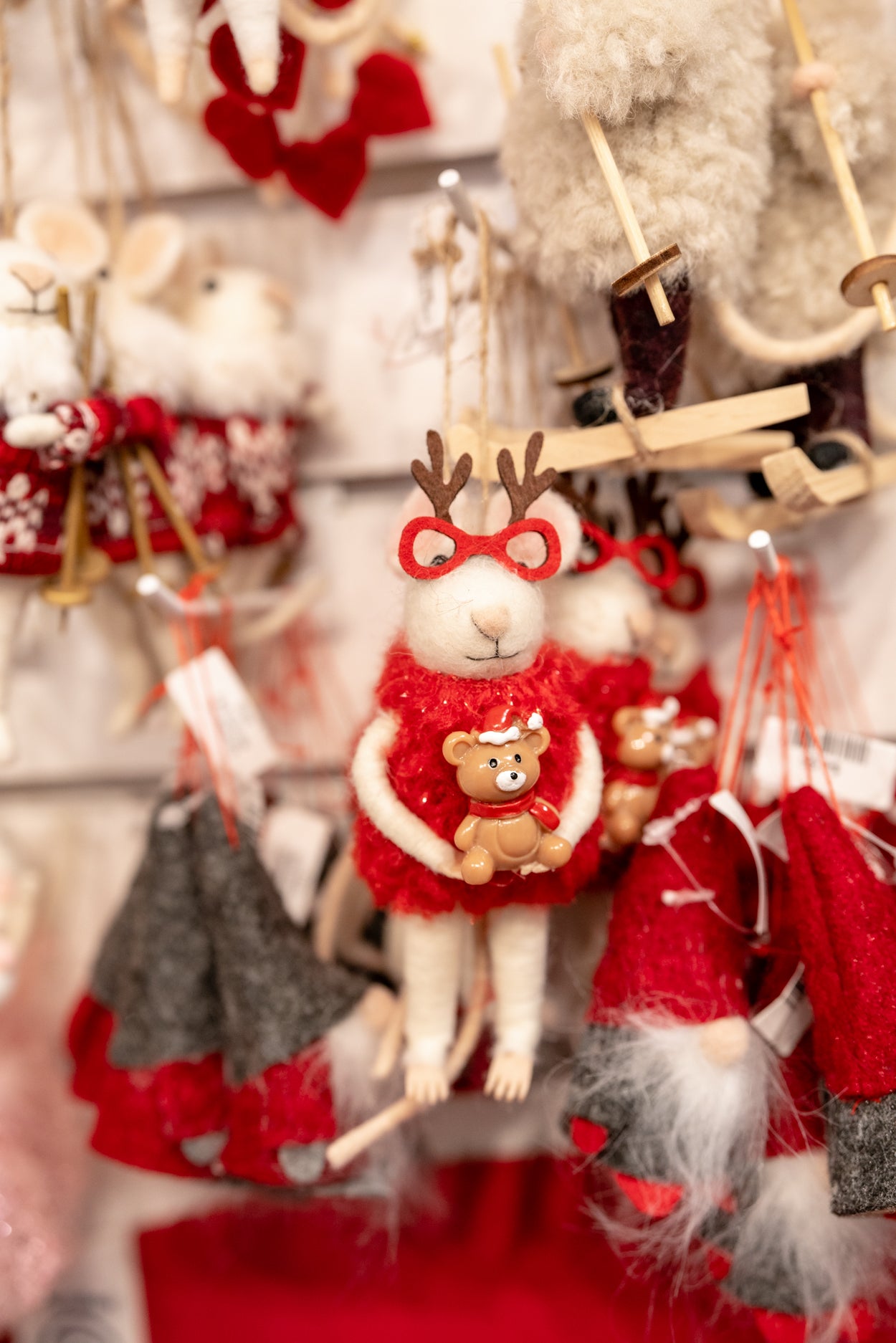 Felt Mouse Ornament in Red with Red Antler Sunglasses