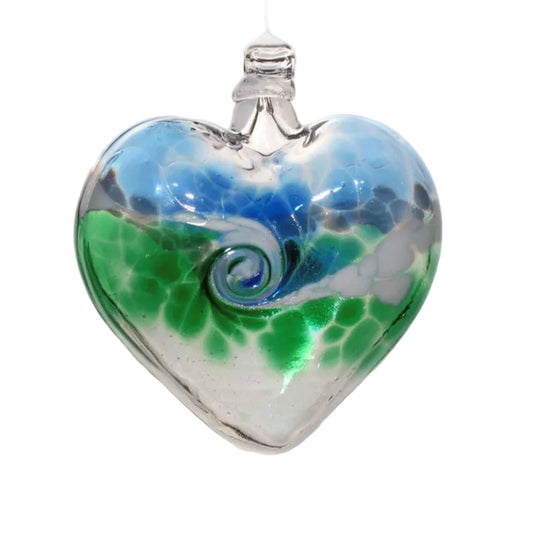 Blown Glass Heart - Blue Green Spiral