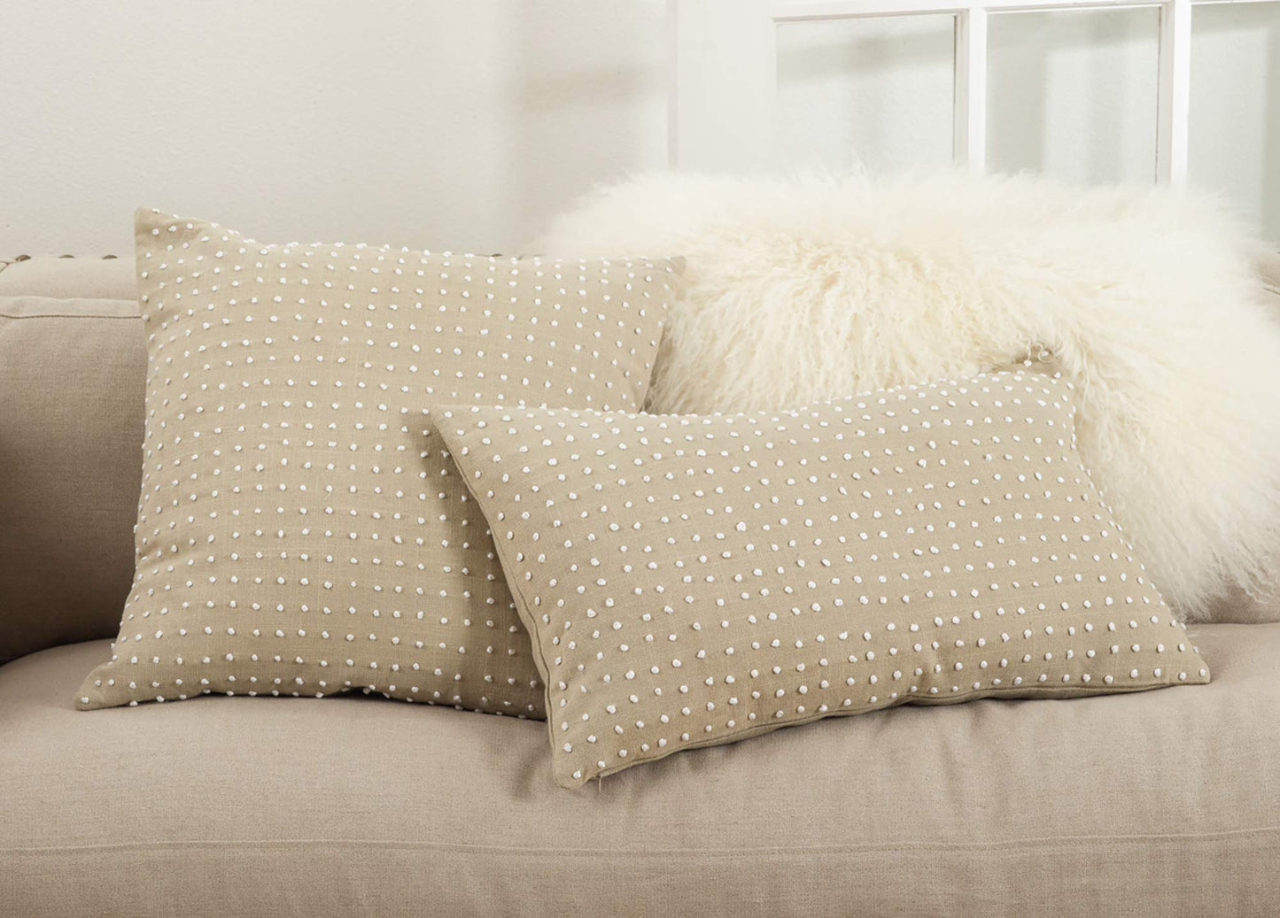 Leilani Collection French Knot Design Down-Filled Cotton Throw Pillow
