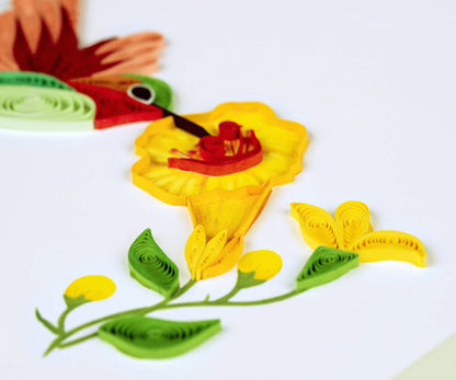 Hummingbird & Yellow Flowers Quilling Card