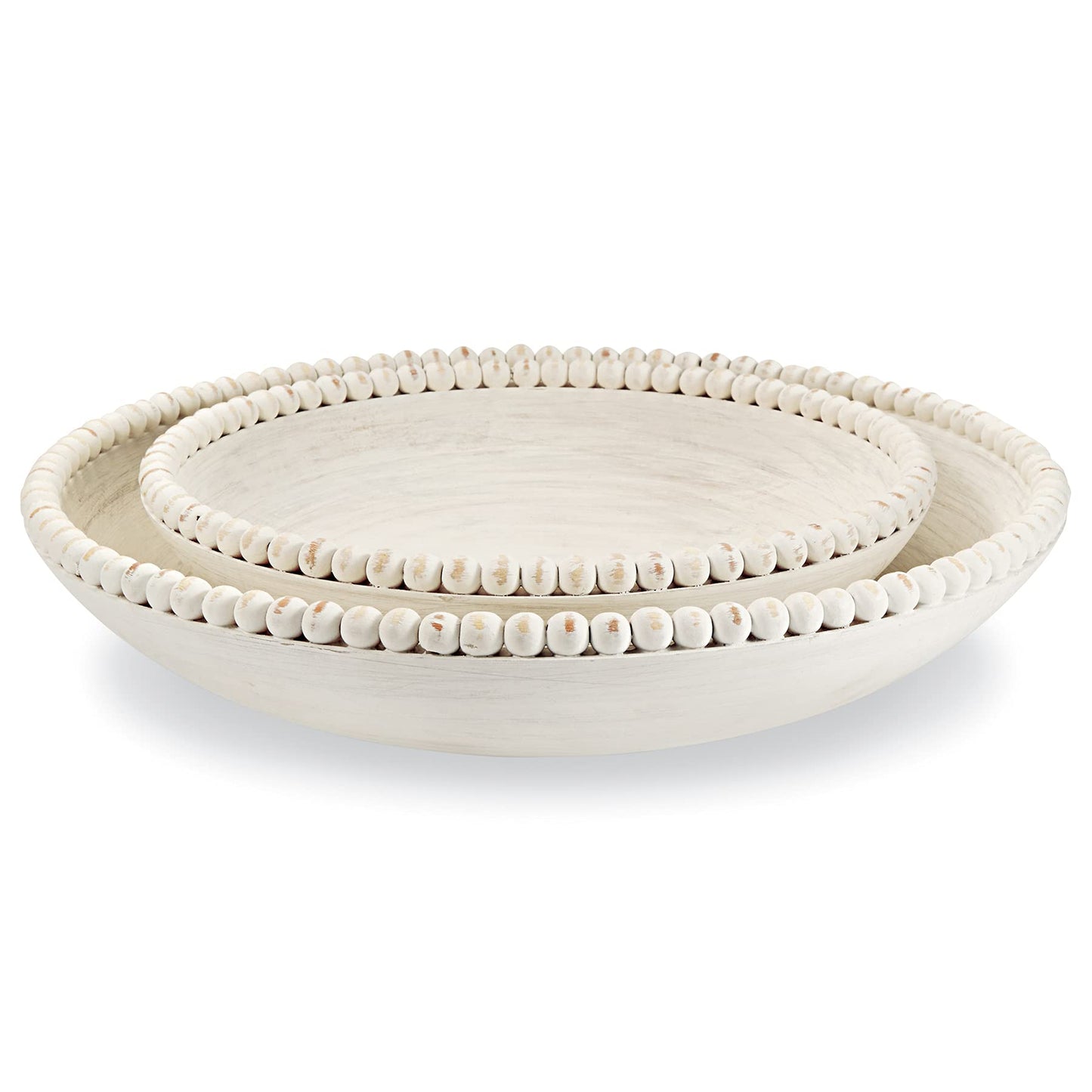 Beaded White-Washed Mango Wood Bowls