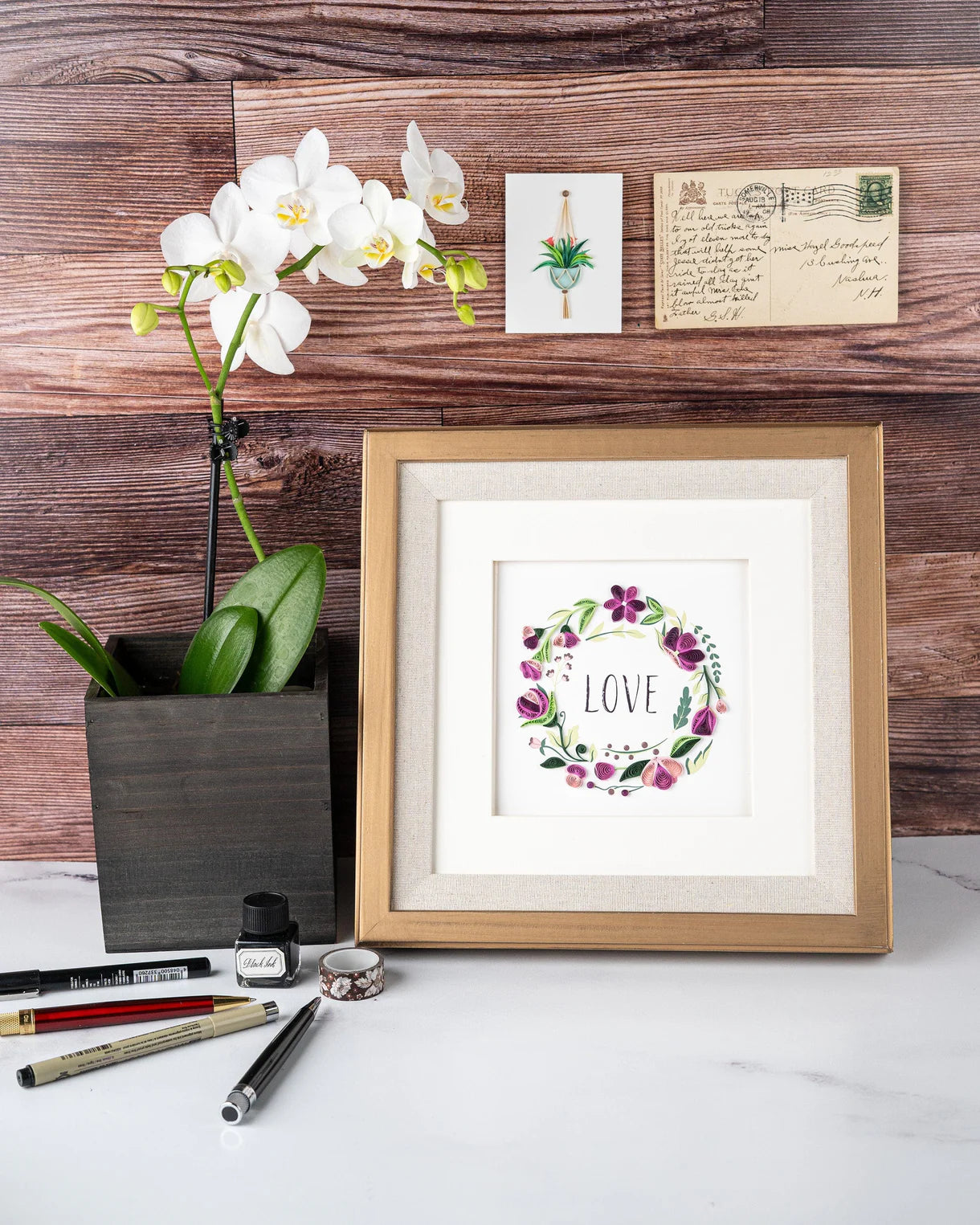 Quilled LOVE Floral Wreath Greeting Card