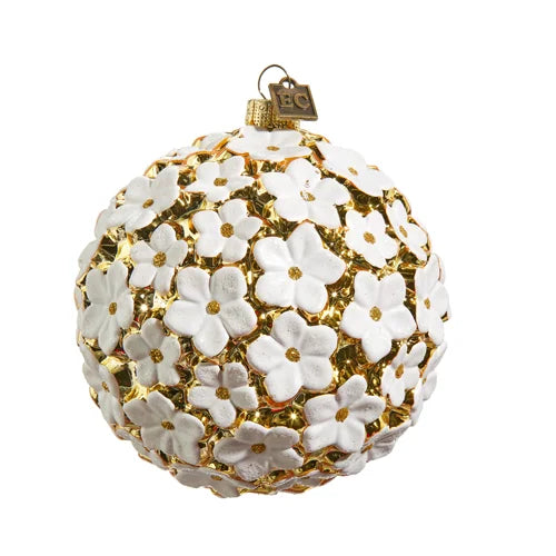 4” White Blossom Ball Ornament