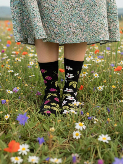 Women's Raspberry Bloom Mismatched Crew Socks