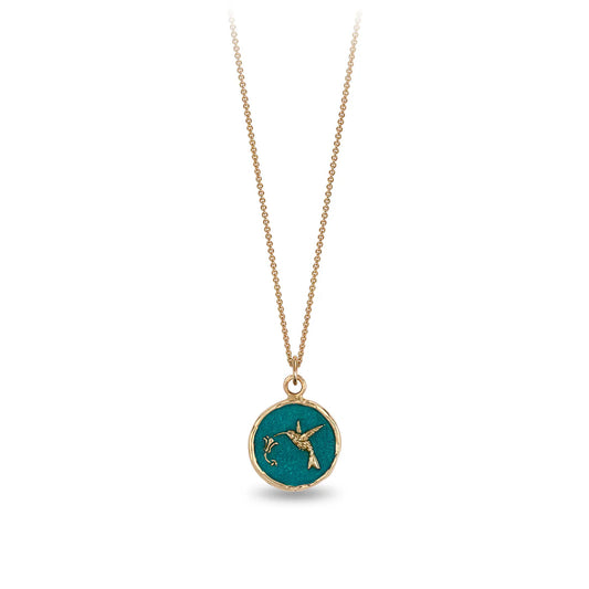 Hummingbird 14K Gold Talisman | Mediterranean Blue