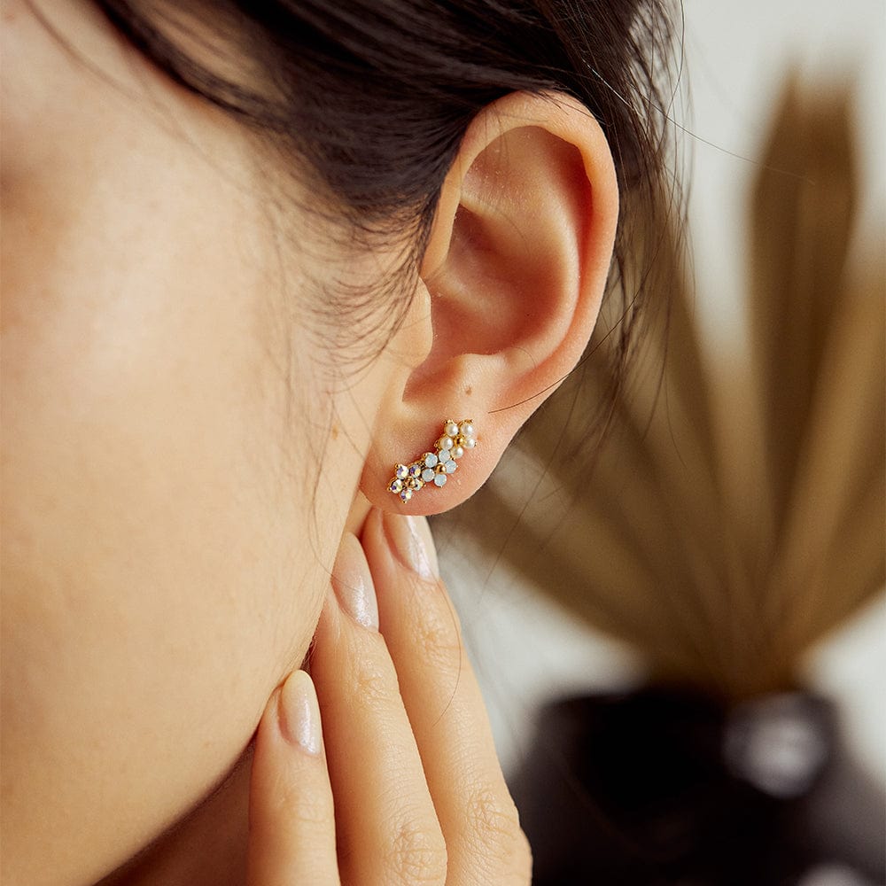 Floral Climber Earrings - White