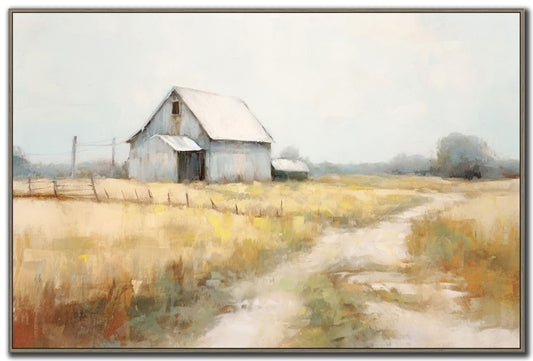 Barn on Fallow Fields Framed Canvas – 32″ x 48″