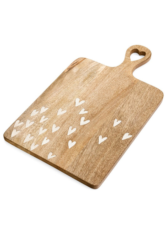 SERVING BOARD MANGO WOOD W/ HEARTS NATURAL-WHITE