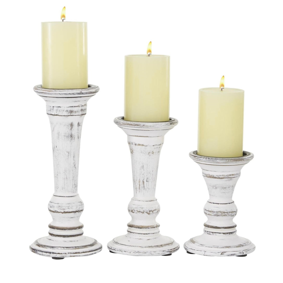 White Mango Wood Decorative Candle Holder