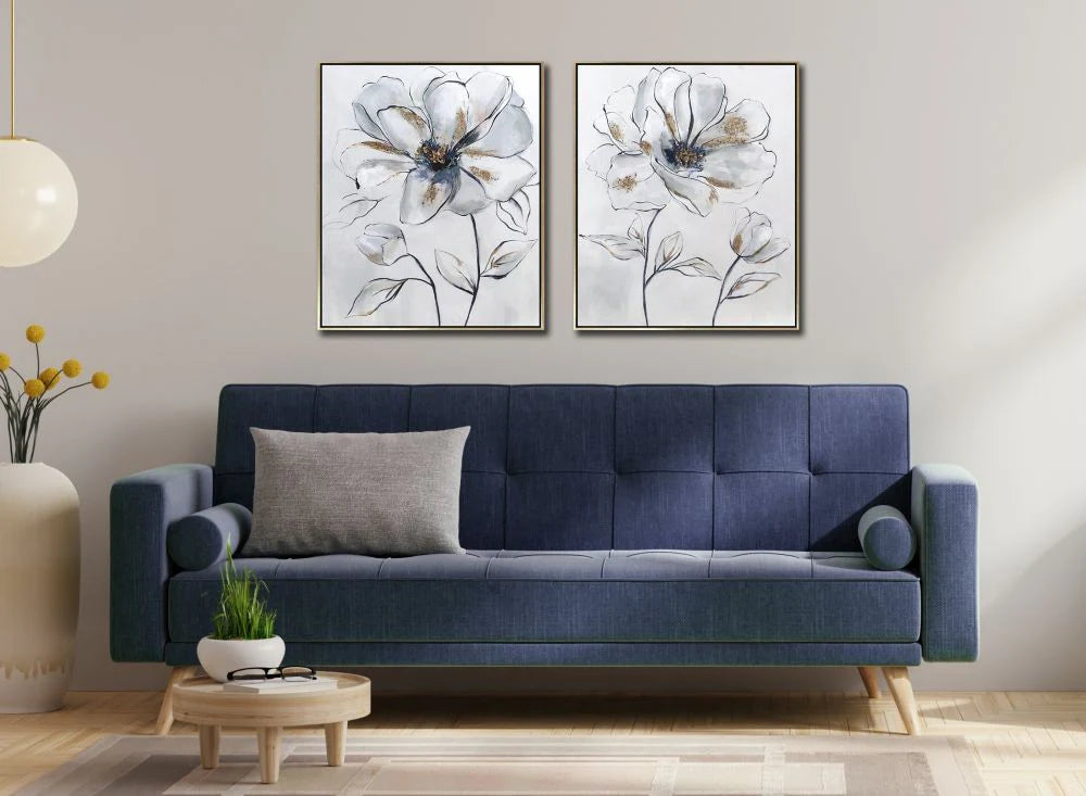 Azure Blooms I Framed Canvas - 20” x 24”