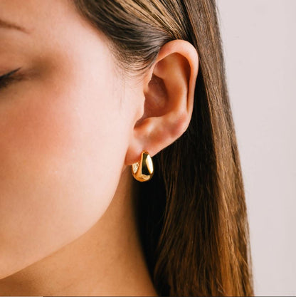 Oval Puff Hoop Earrings - Silver