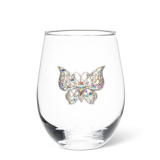 Stemless Wine Glass with Jewelled Butterfly