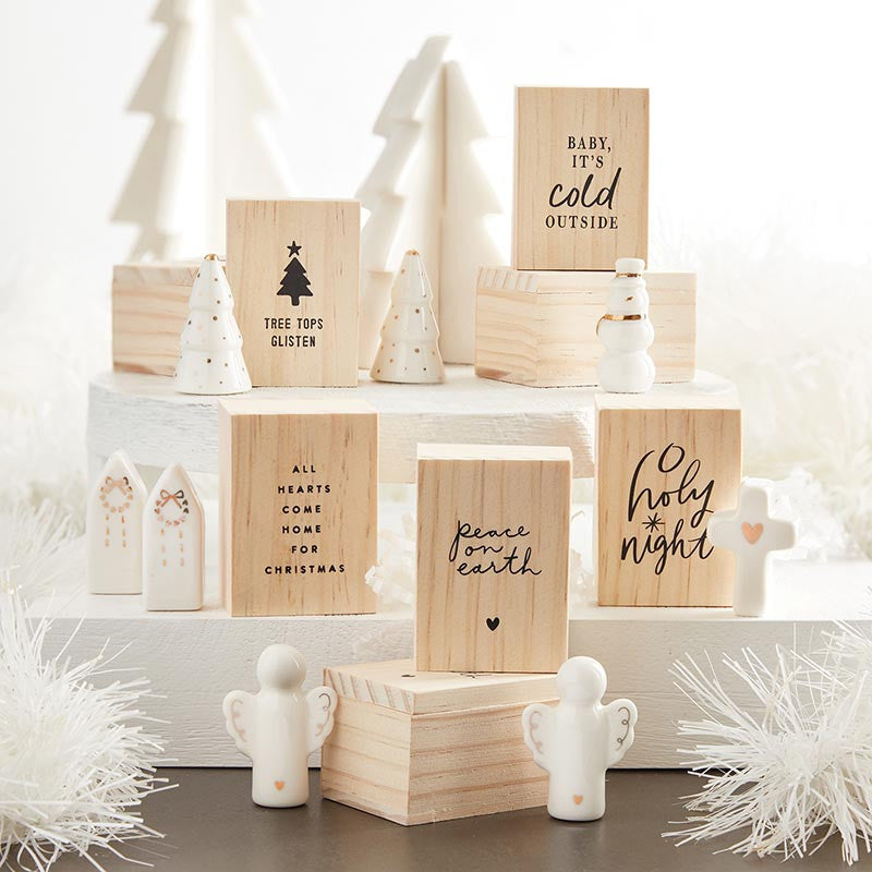 Ceramic Figurine Pine Wood Box - Angel