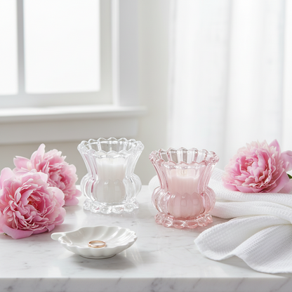 3.5" Pink Ruffle Glass Candle Holder