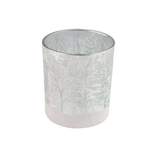 Frosted Silver Glass Candle Holder