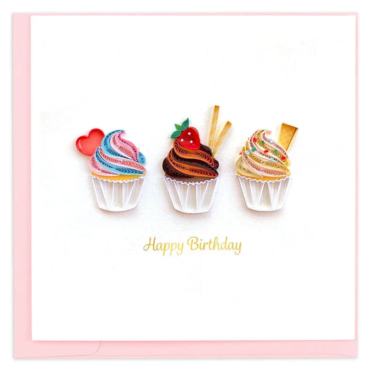 Quilled Birthday Cupcake Trio Greeting Card