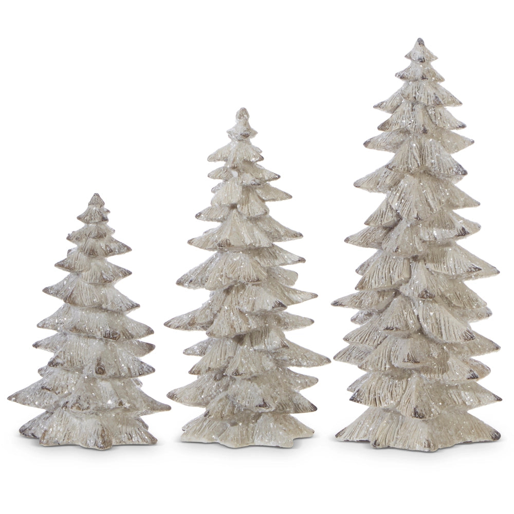 Set of 3 White Glittered Resin Christmas Trees