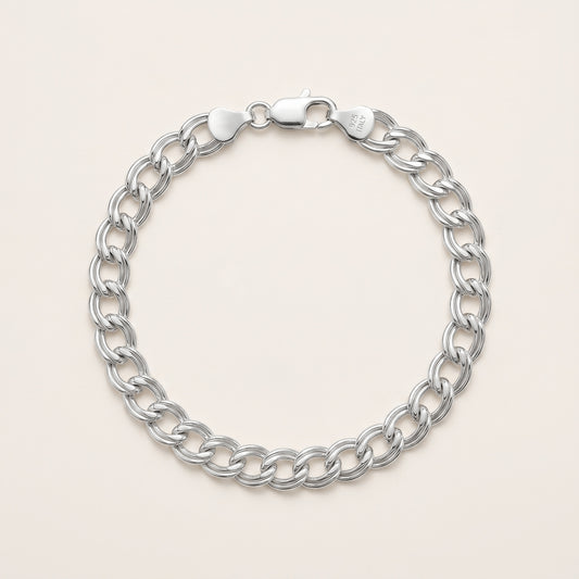 Sterling Silver Double Link Curb Bracelet 7.5"