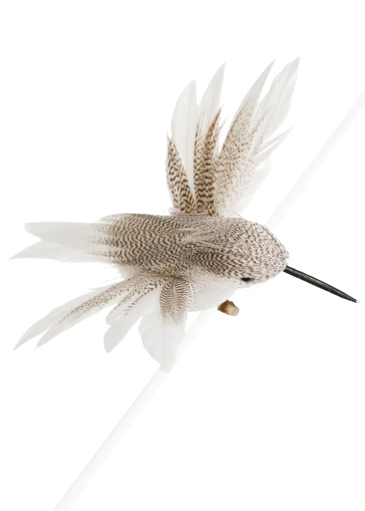 Clip-On Hummingbird Ornament, Grey and White Feather | 2x4"