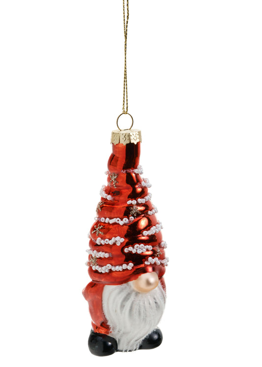 Glass Gnome Christmas Ornament – Red & White Scandinavian Santa | 2x5"