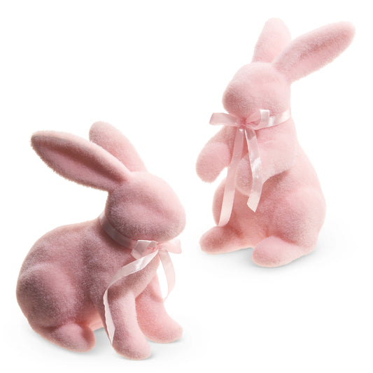 8.75" Pastel Pink Flocked Bunny