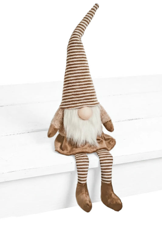 Plush Sitting Gnome Décor – Brown & White Shelf-Sitter Gnome | 5.5x19"