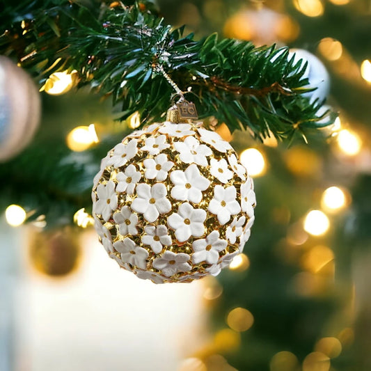 4” White Blossom Ball Ornament