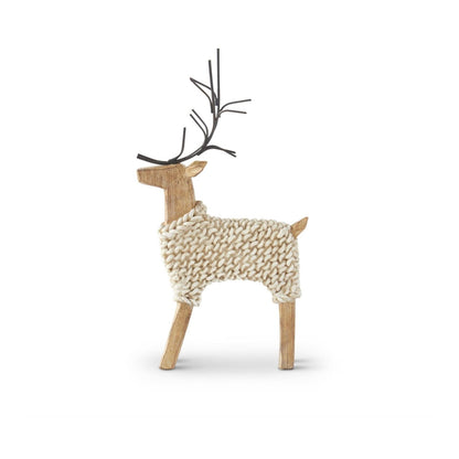 Resin Deer In Cream Sweater with Metal Antlers