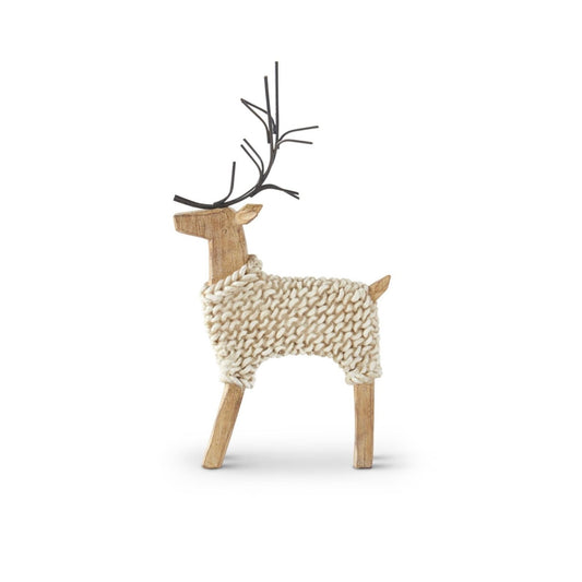 Resin Deer In Cream Sweater with Metal Antlers