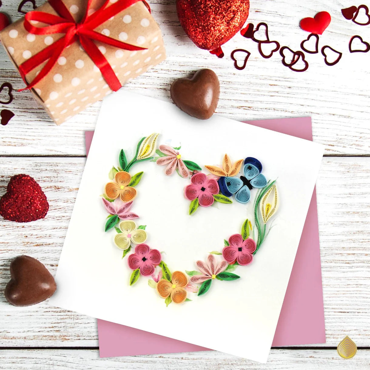 Quilling Card Floral Heart Wreath