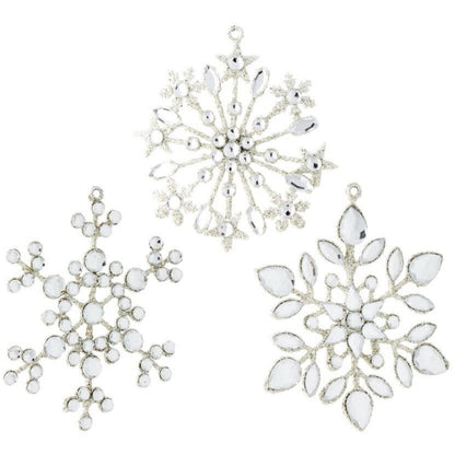 Crystal Jeweled Snowflake Ornament – 4" Silver Holiday Ornament