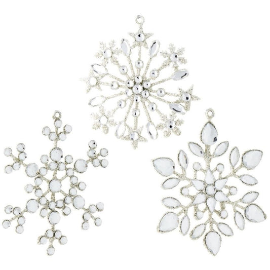 Crystal Jeweled Snowflake Ornament – 4" Silver Holiday Ornament