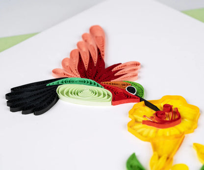 Hummingbird & Yellow Flowers Quilling Card