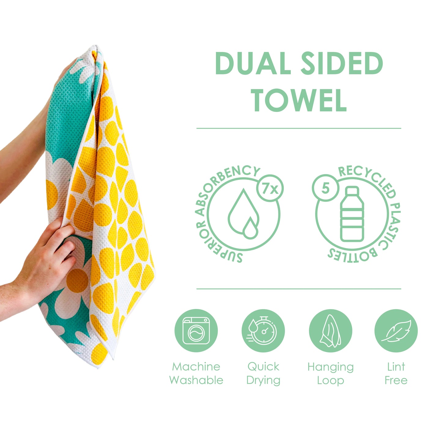 Double Sided Microfiber Tea Towel - Blue Daisy