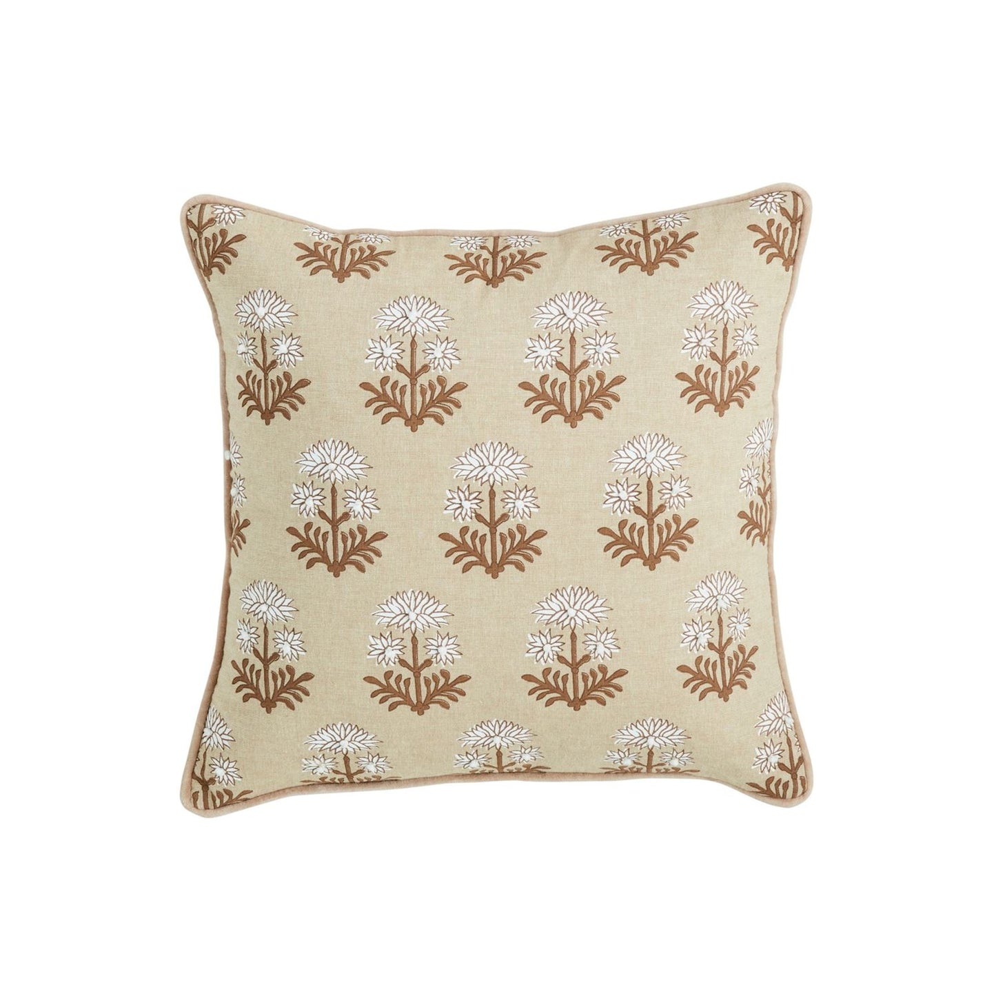 Flower Bulb Taupe Block Print Pillow