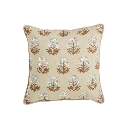 Flower Bulb Taupe Block Print Pillow